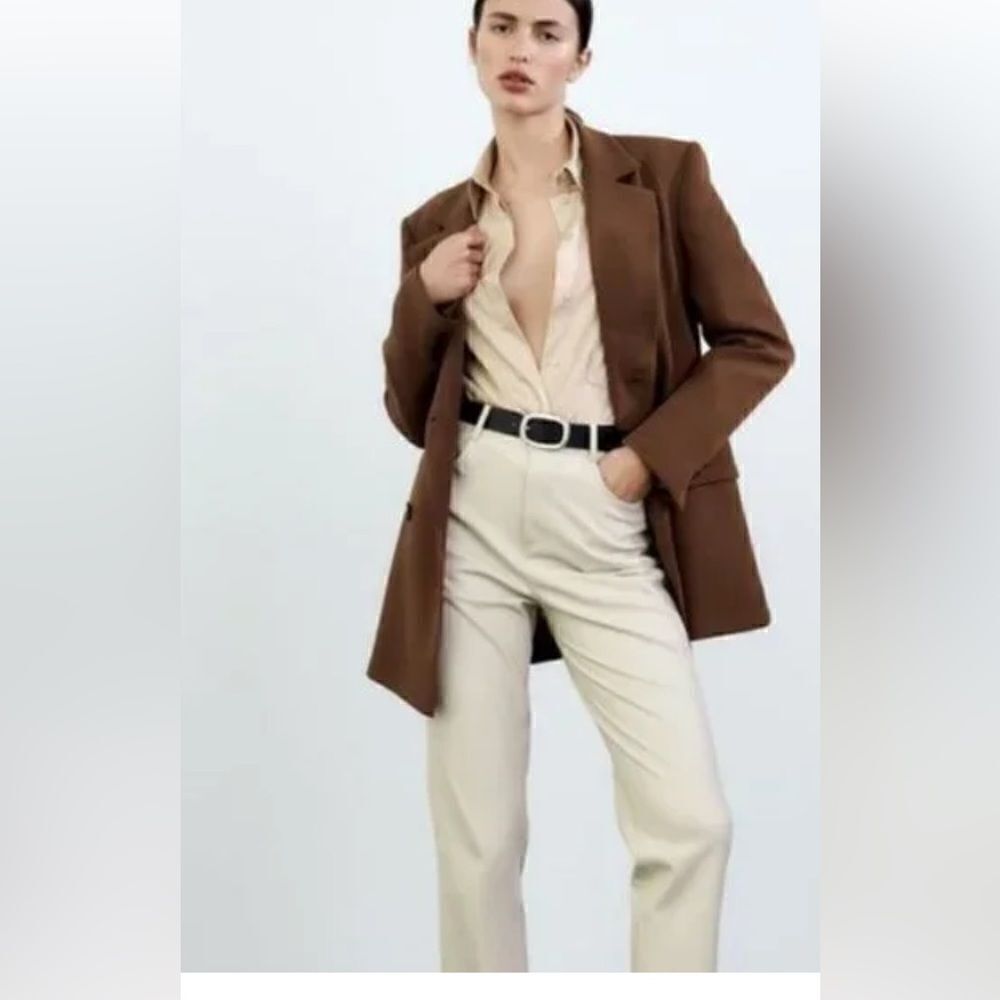 NWT Zara FAUX‎ LEATHER BELTED TROUSERS SZ 2